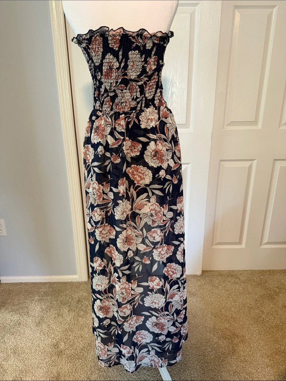 Venus Floral Strapless high-low romper - Navy & Blush - Medium